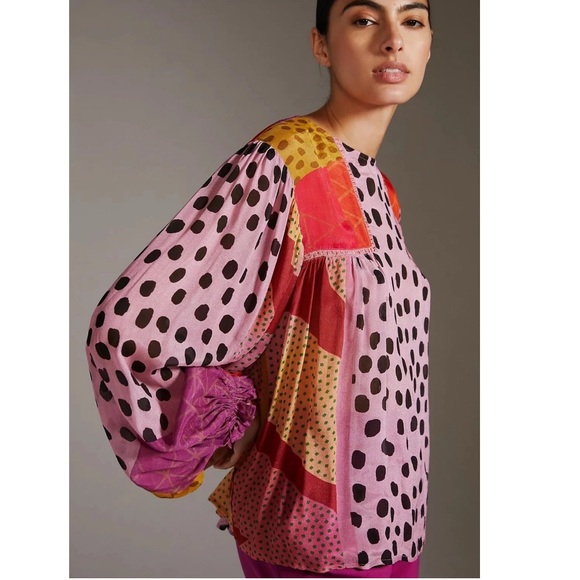 Anthropologie Polka Dot Colorblock Women's Top Sz s - Picture 1 of 6